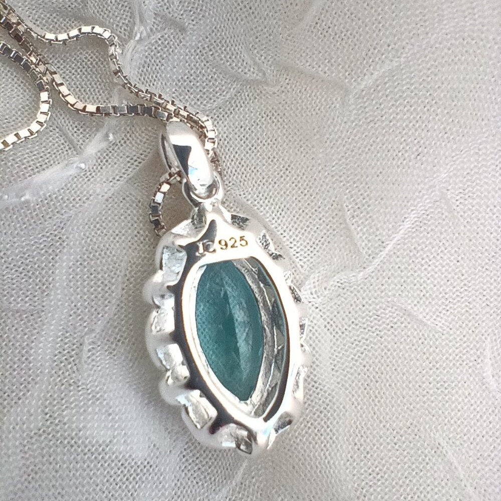 Blue Topaz Cubic Zirconia JC 925 Sterling Silver Necklace 18" Box Included ~ NIB - Picture 8 of 9